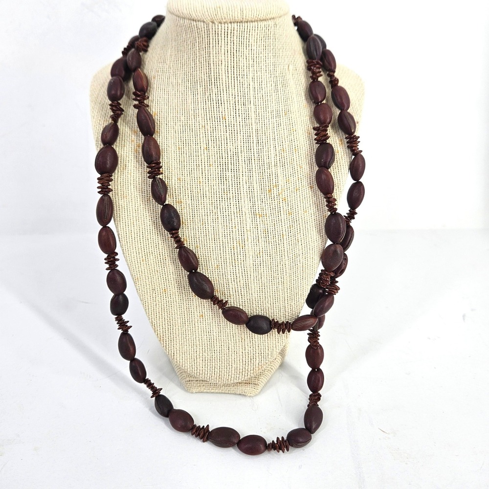 Vintage Natural Seed Bead Long Strand Hawaiin Necklace ~50" Brown Boho Stacking